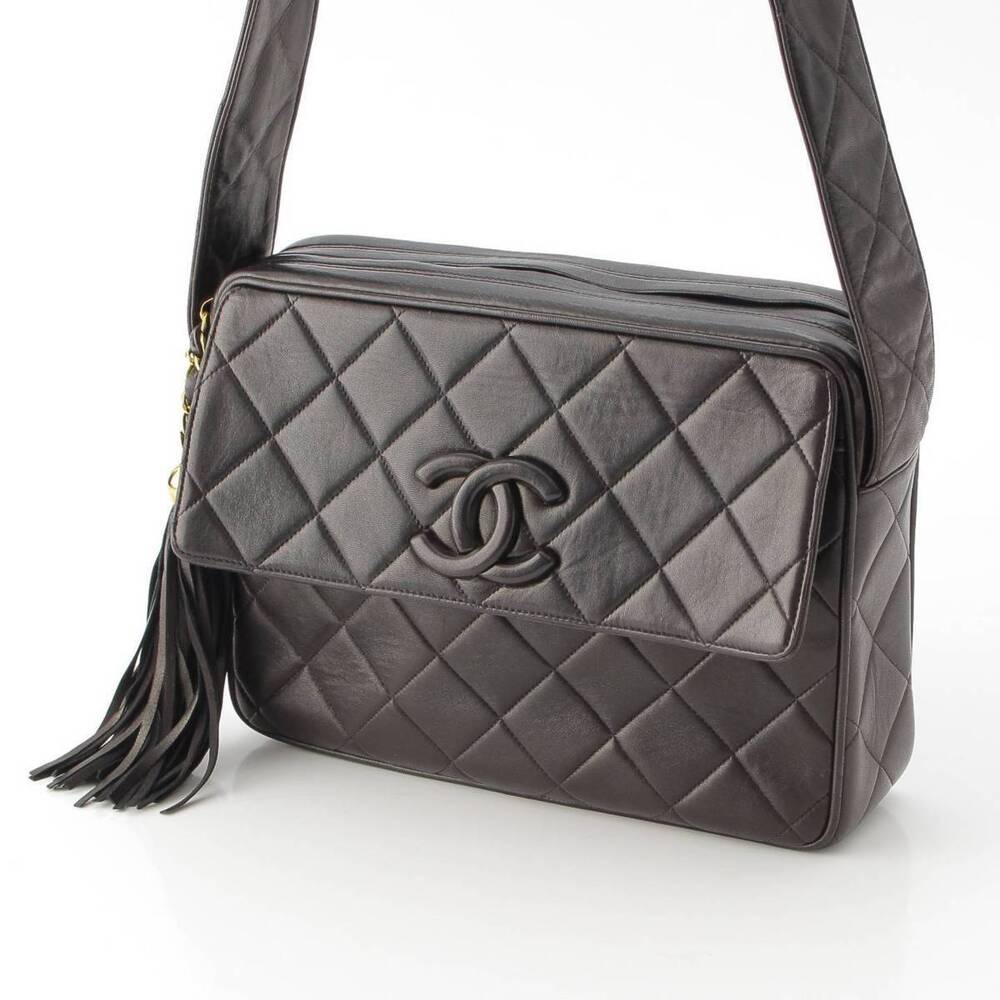 Chanel Black Matelasse Coco Mark Bag Lambskin Fringe Shoulder